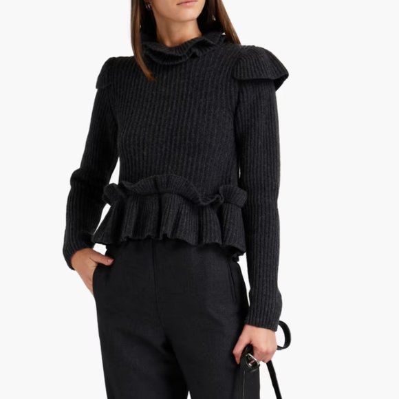 Ganni open-back ruffled ribbed wool-blend sweater - Picture 3 of 6